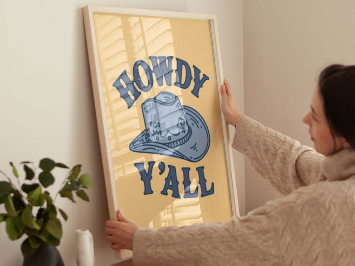 Howdy Y'all Cowboy Hat Vintage Western Typography Quote Wall Art - Image 4