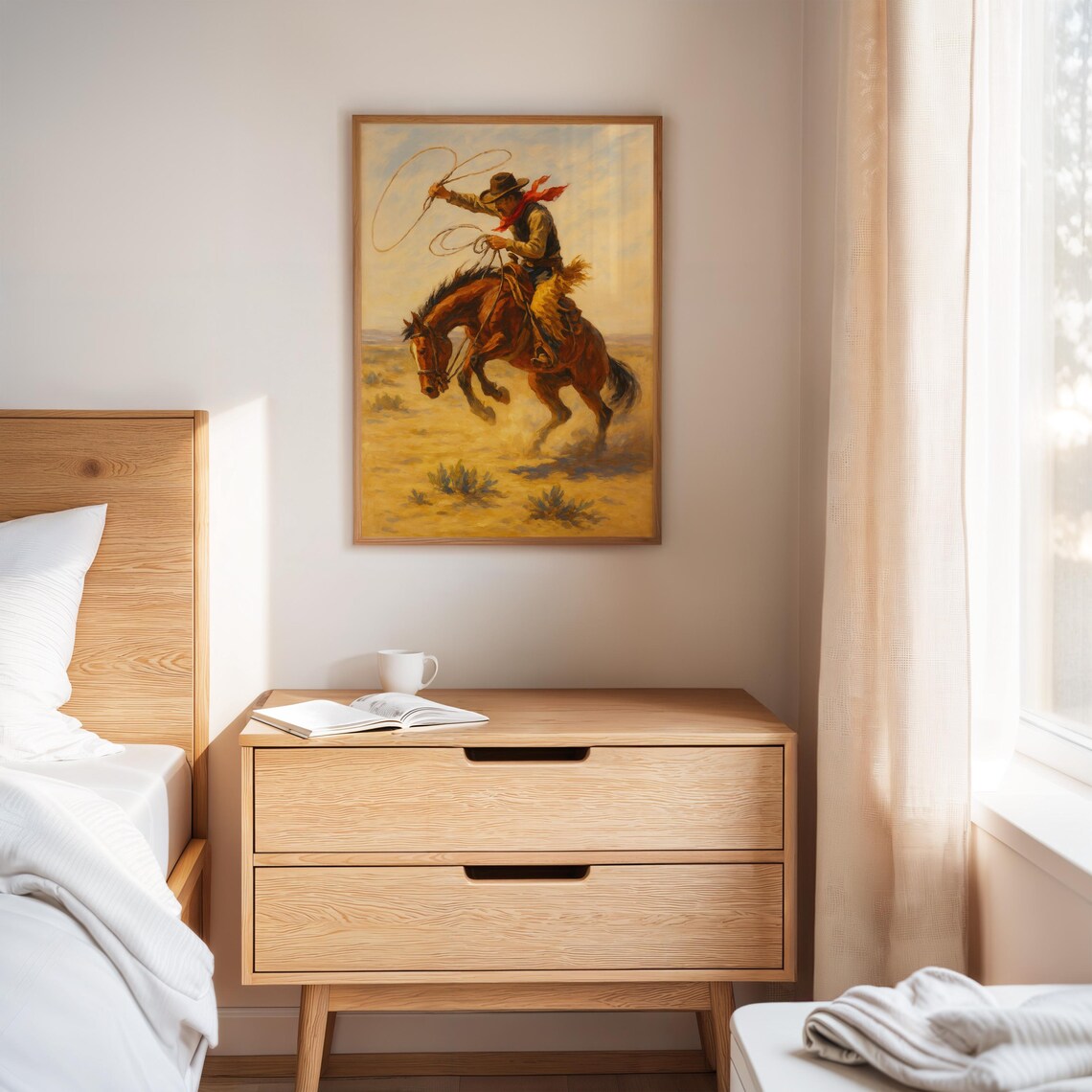 Wild West Cowboy Roping on Horse, Western Rodeo Art Print - Image 3