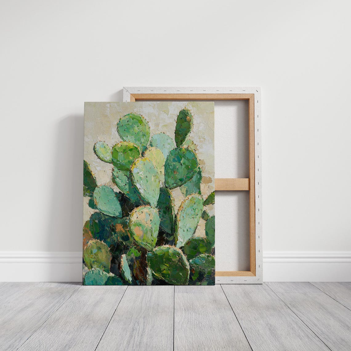Prickly Pear Cactus Pads Green Impasto Desert Botanical Art Poster - Image 3