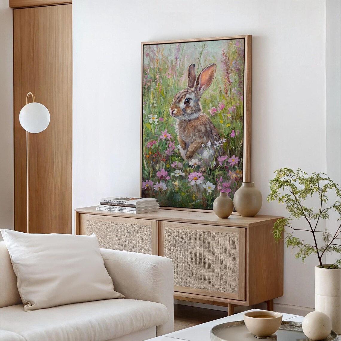 Sweet Bunny In Wildflower Meadow Whimsical Animal Painting Print - Image 2