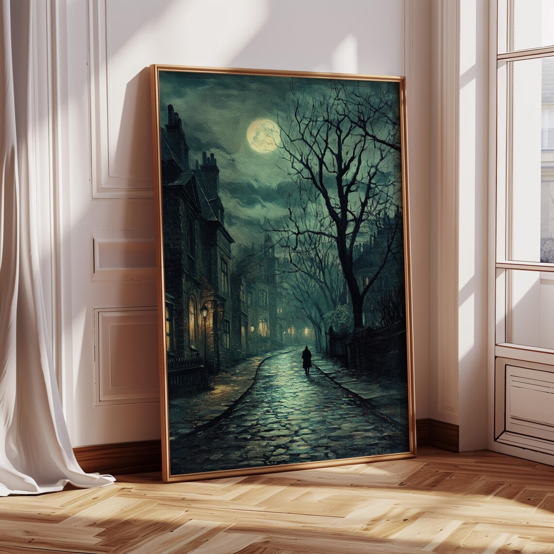 Victorian Moonlit Street, Moody Gothic Art Print