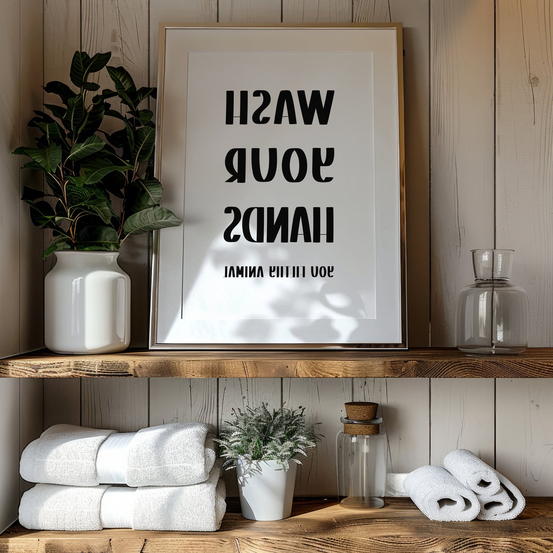 Wash Your Hands You Filthy Animal Bold Black Bathroom Humor Poster - Image 3