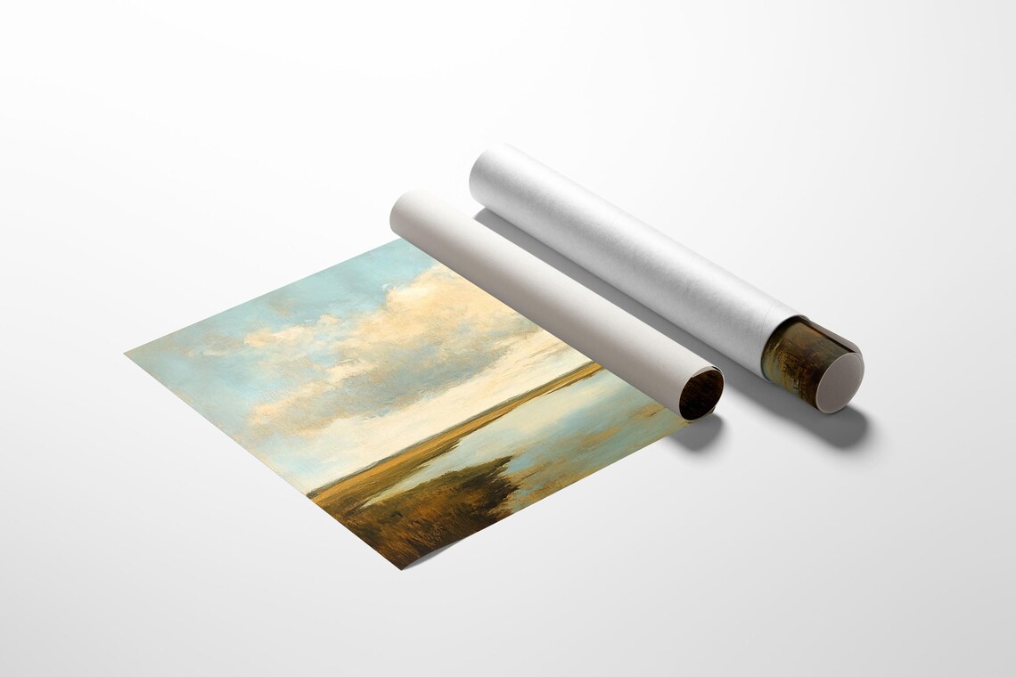 Golden Marshland Landscape, Tranquil Rustic Decor - Image 2