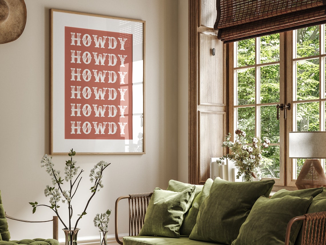 Howdy Repeated Western Typography Rust Red Cowboy Wall Art Poster - Image 2