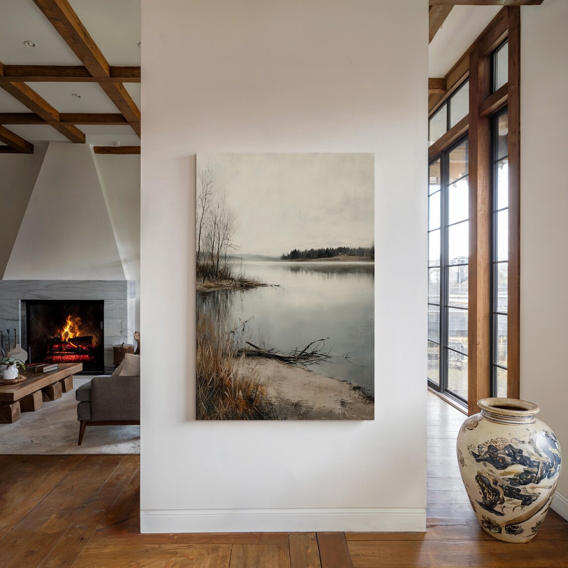 Serene Lake Landscape, Minimalist Nature Painting - Image 5