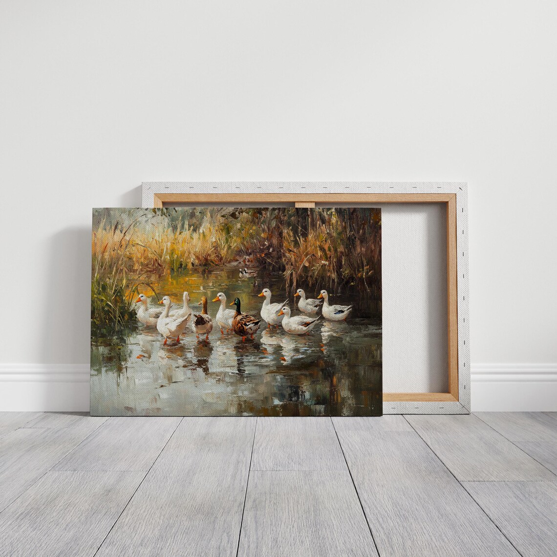 Country Duck Pond Painting, Rustic Autumn Landscape - Image 5