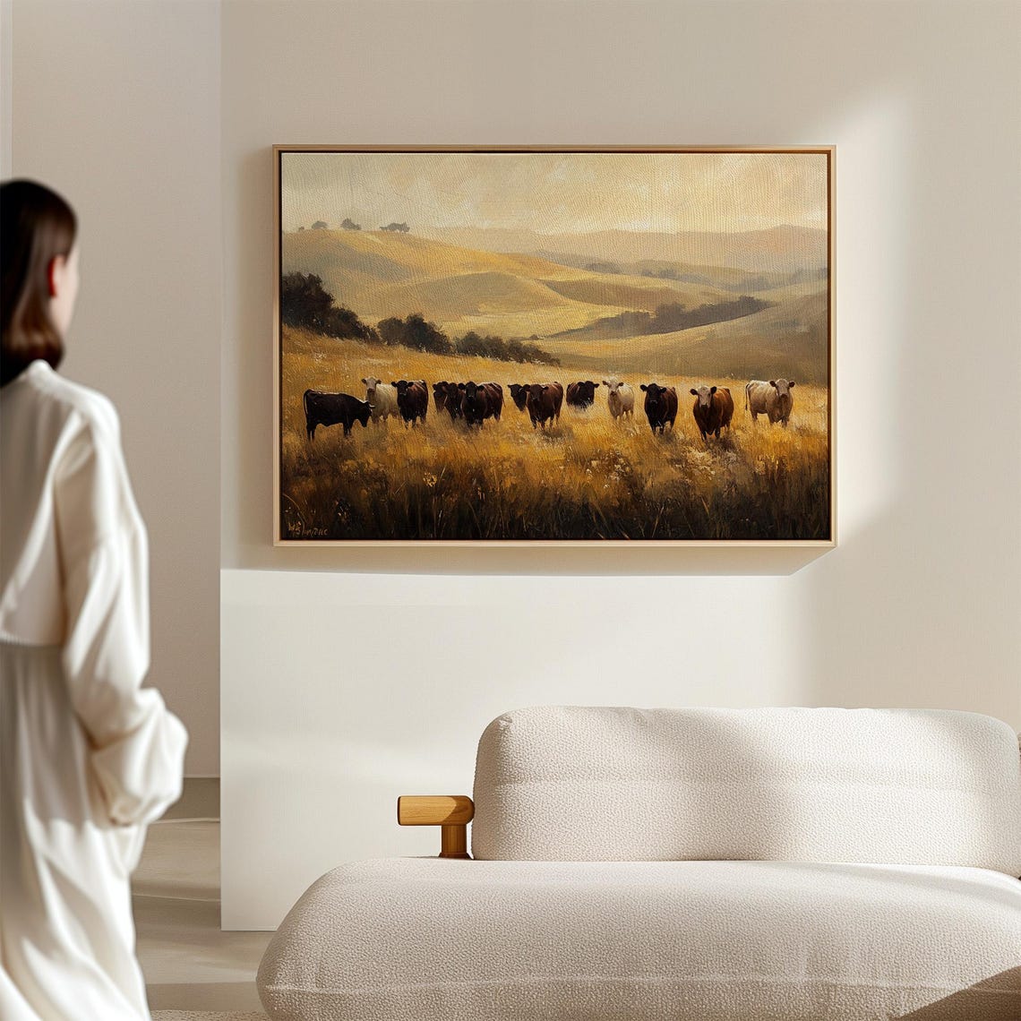 Cattle Herd Golden Field Western Ranch Sunset Landscape Wall Poster - Image 2