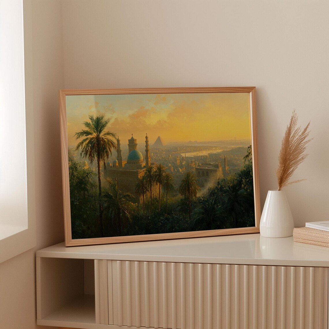 Golden Cairo Sunset, Egyptian Landscape Art Print - Image 2