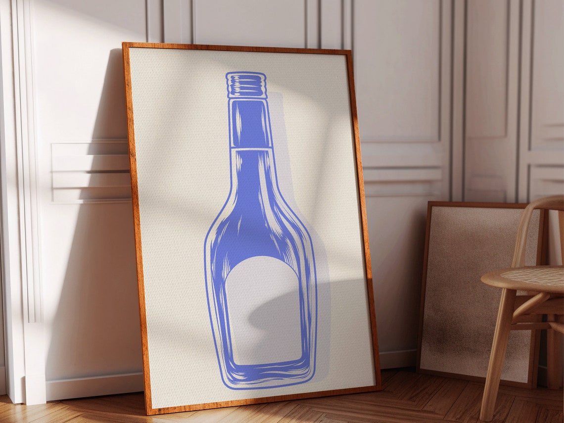 Blue Bar Cart Wall Art Minimalist Prints Modern Art Bohominimalistdecor Bar Art File - Image 4