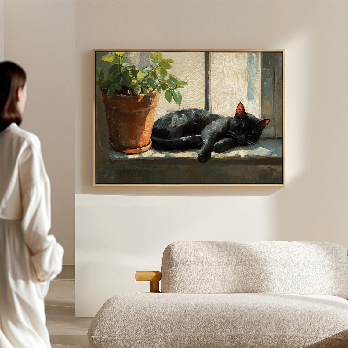 Black Cat Sleeping On Sunny Windowsill Plant Cozy Cat Lover Art Poster - Image 4