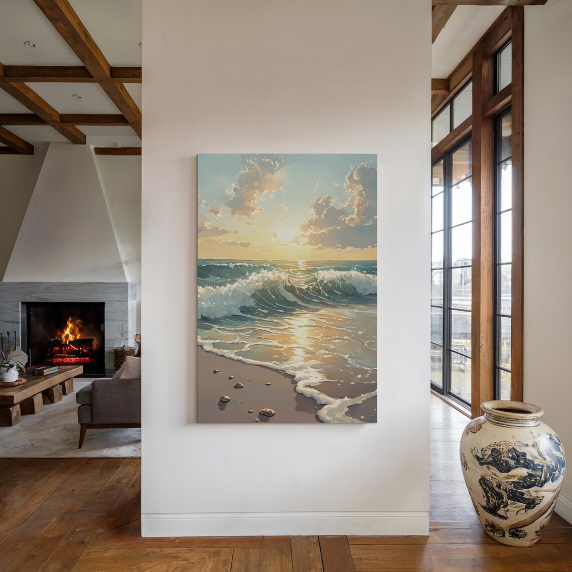 Sunset Beach Wave Painting, Serene Coastal Art Print - Image 5