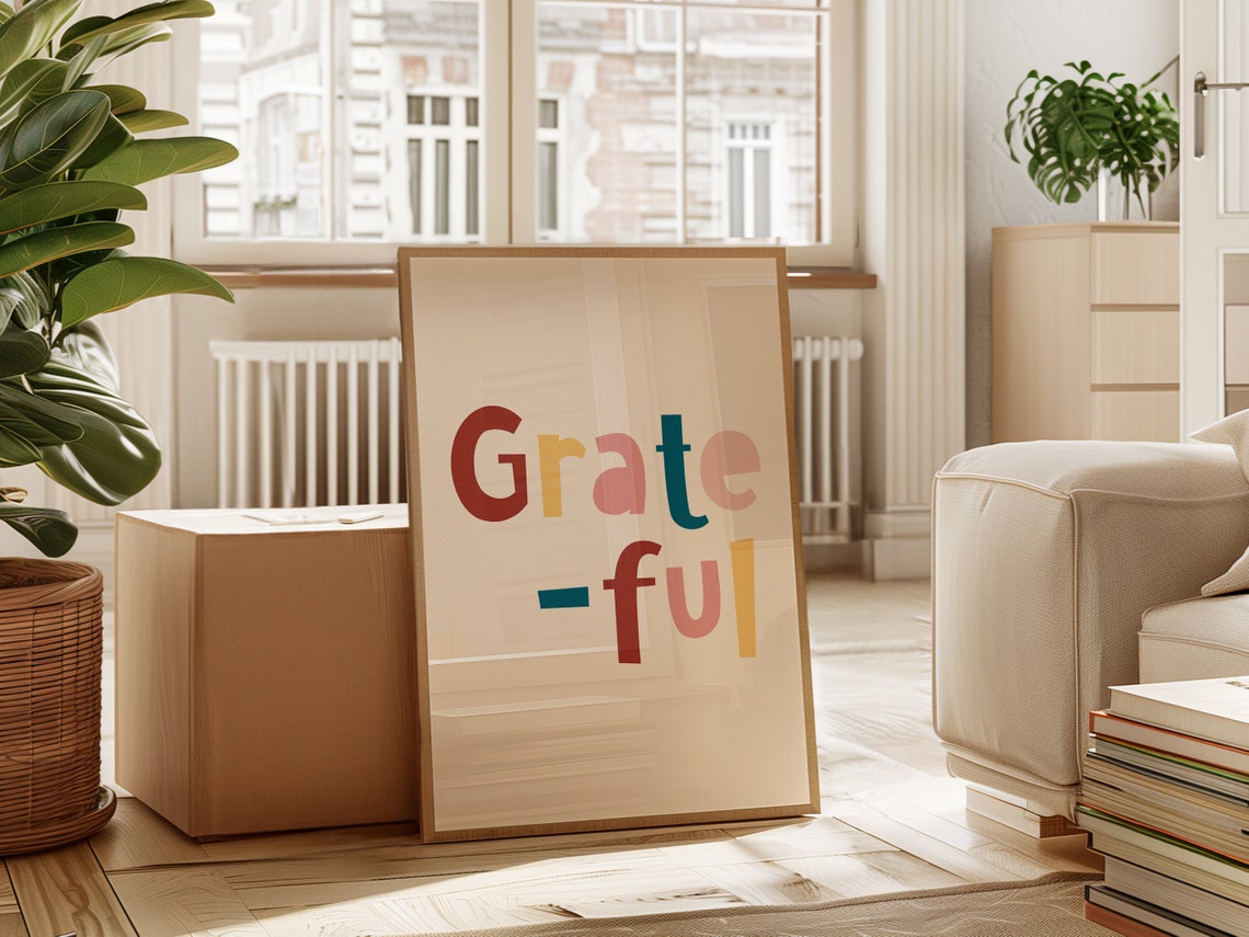 Grateful Colorful Block Typography Uplifting Minimalist Boho Poster - Image 2