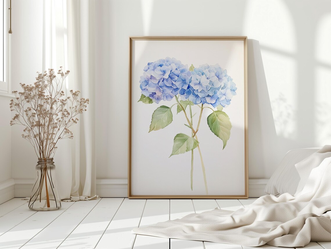 Blue Hydrangea Watercolor Floral Wall Art - Image 5