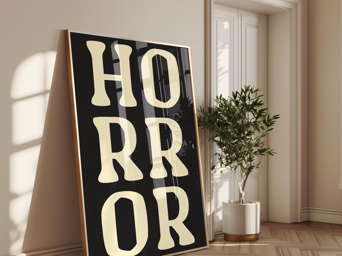 Horror Bold Cream Retro Lettering On Black Gothic Movie Night Decor Poster - Image 2