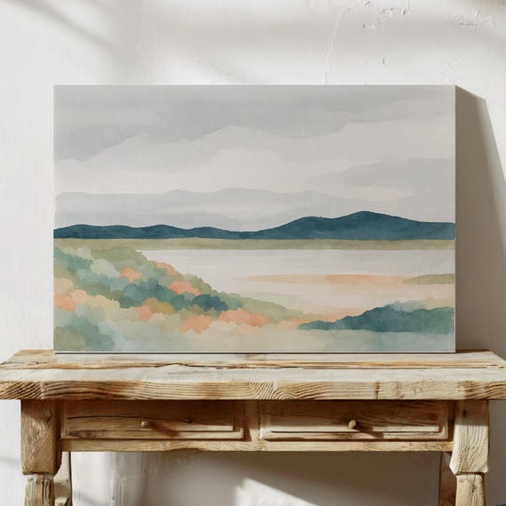 Watercolor Lake And Hillside Landscape Print Peaceful Christian Nature Art Soft Faith Inspired Wall Decor For Home Or Retreat