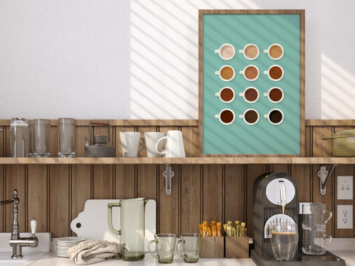 Coffee Shades Gradient Minimalist Espresso Color Chart Kitchen Poster