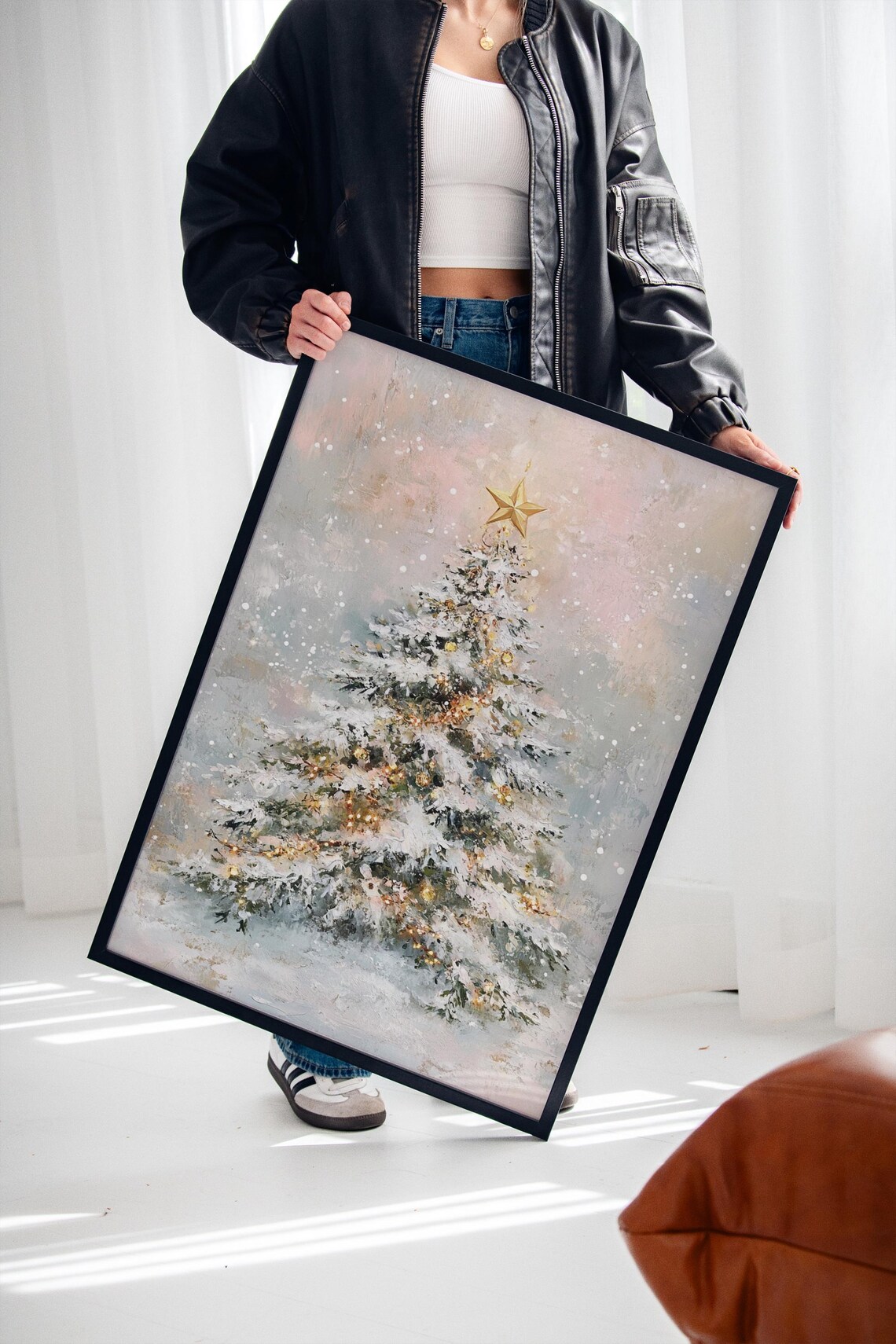 Elegant Snowy Christmas Tree, Holiday Wall Art - Image 2