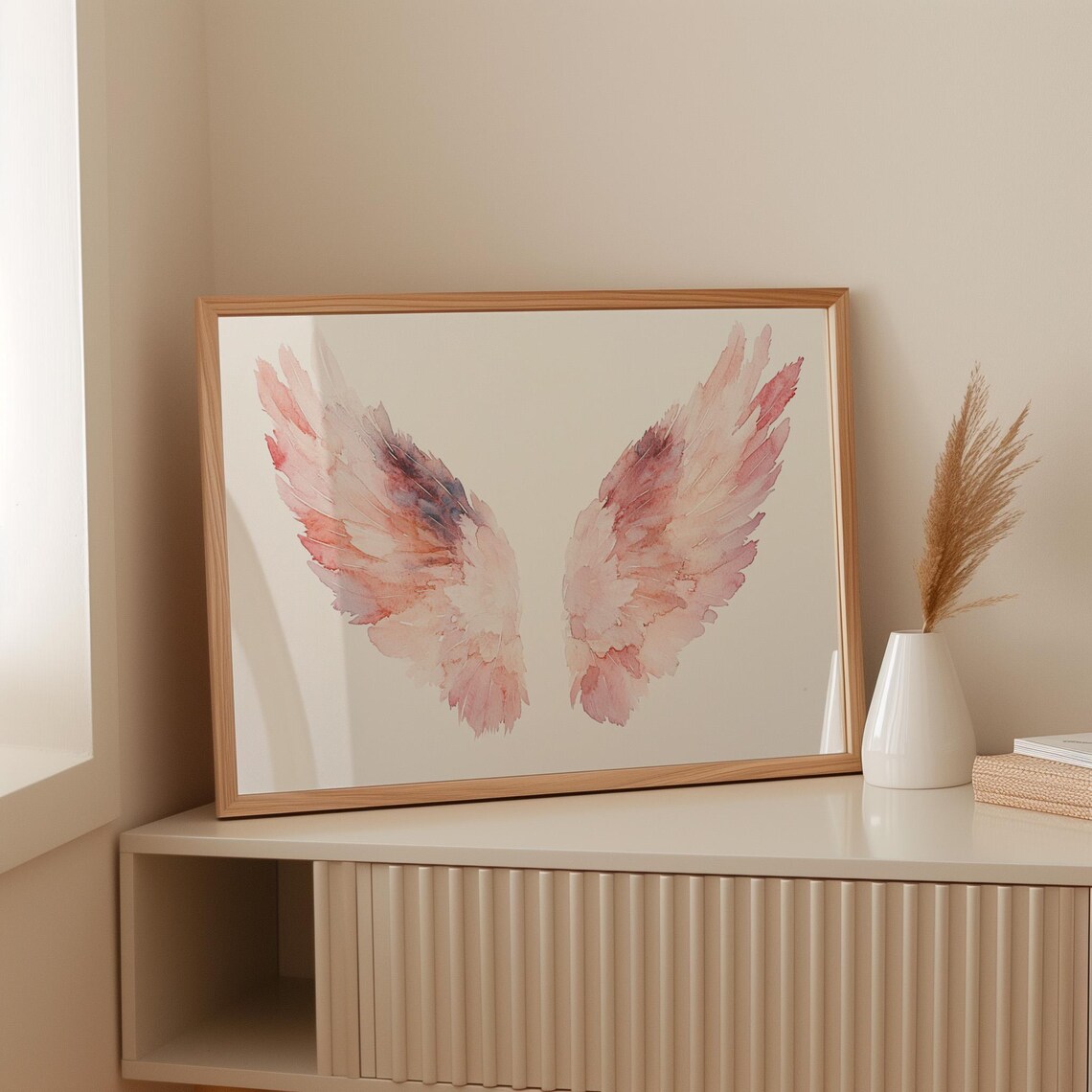 Pink Angel Wings Watercolor Art Print, Boho Decor - Image 3