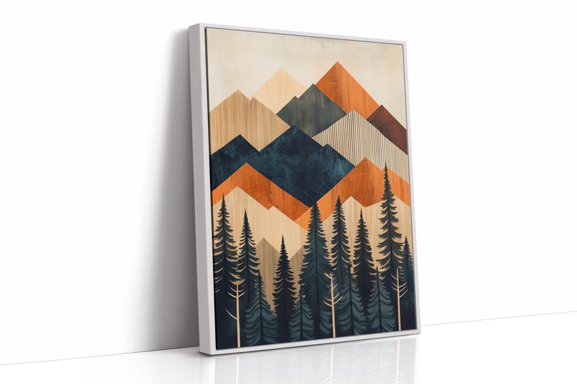 Modern Geometric Mountain Print Abstract Nature Wall Art Boho Forest Landscape Decor Earthy Tones Poster For Home Or Office - Image 2