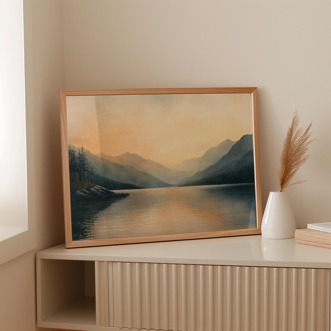 Sunset Mountain Lake, Minimal Nature Landscape - Image 2