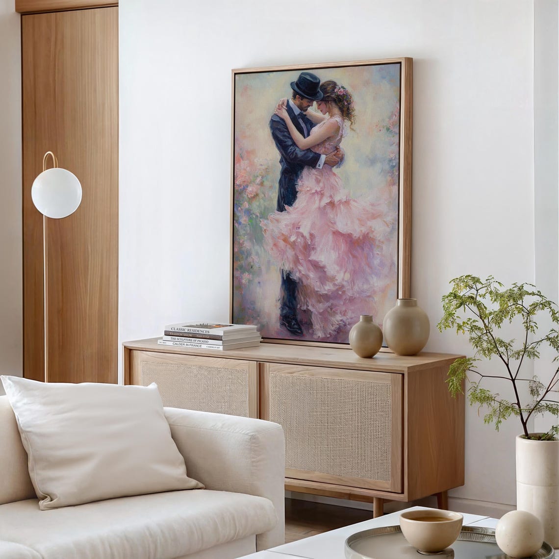 Couple Embracing Dance Flowing Pink Gown Romantic Oil Art Print - Image 2