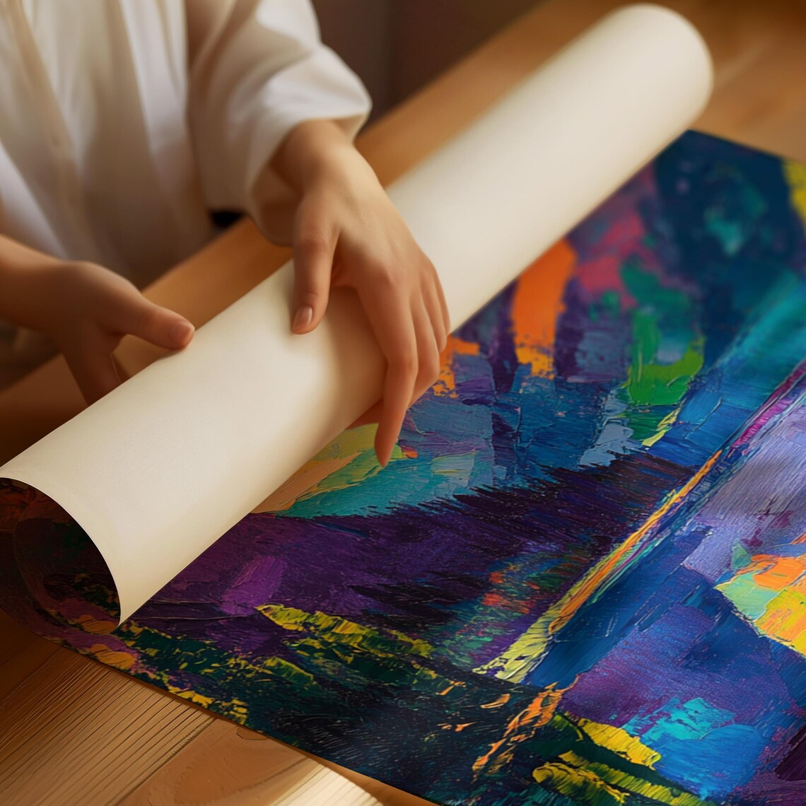 Bold Abstract Mountain Lake Painting, Modern Landscape - Image 2