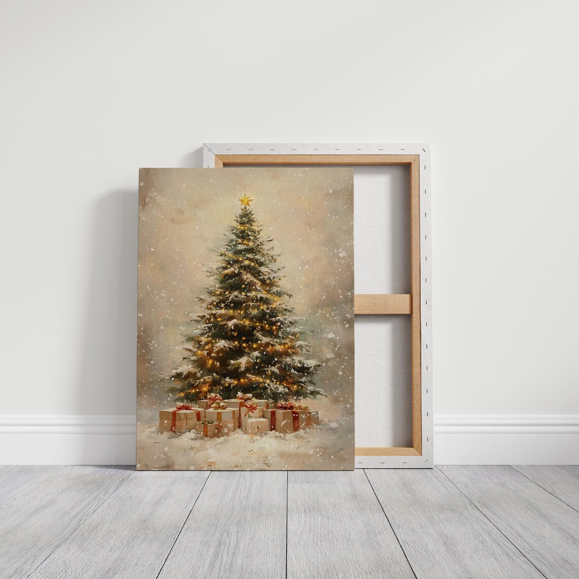 Snowy Christmas Tree With Golden Lights And Gifts Cozy Holiday Poster - Image 5