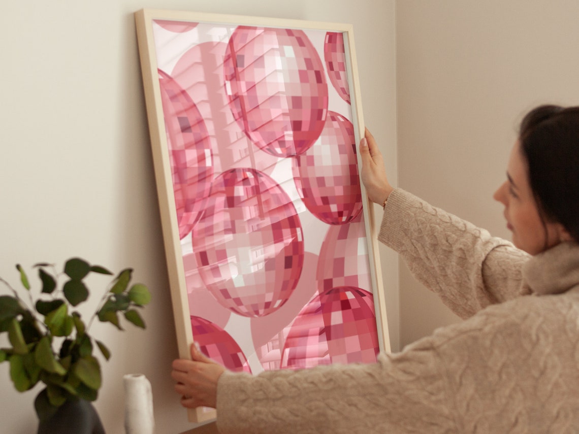 Pink Disco Ball Pattern Retro Mirrored Party Wall Art Poster - Image 4
