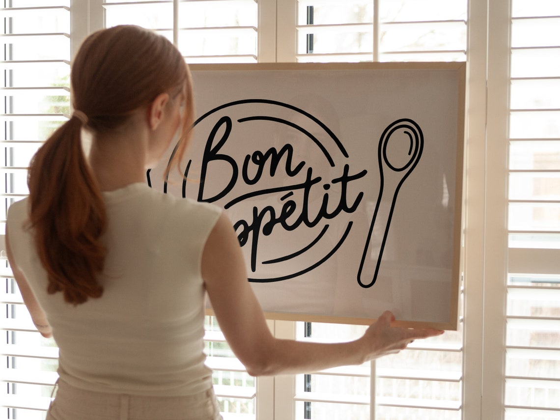 Bon Appetit Script Fork Spoon Line Art French Kitchen Wall Print - Image 4