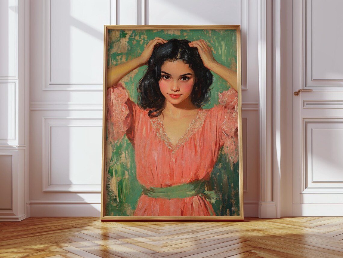 Romantic Vintage Girl Portrait, Classic Oil Style - Image 5