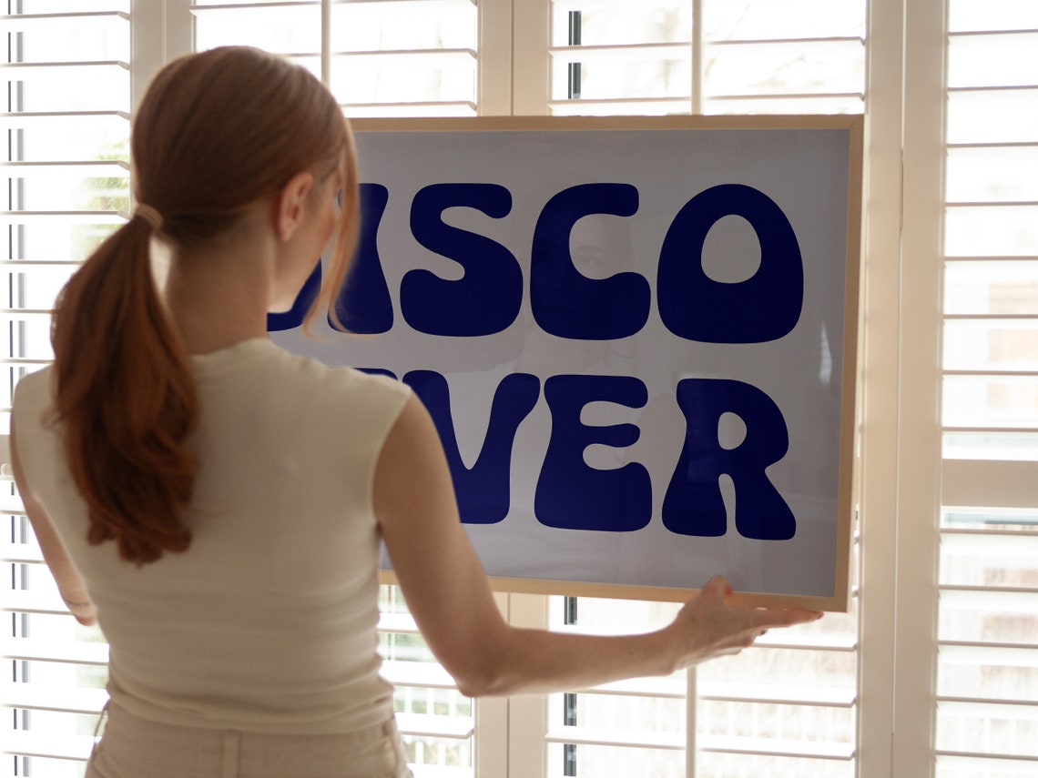 Disco Fever Bold Navy Retro Groovy Typography Minimalist Wall Poster - Image 4