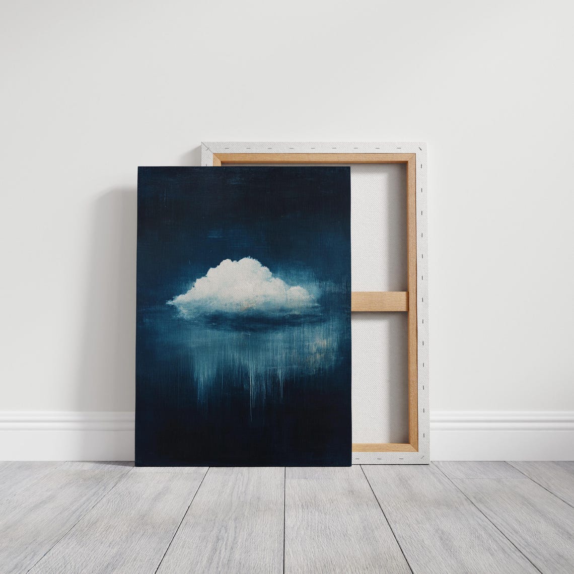 Abstract Rain Cloud Painting Minimalist Moody Sky Art Dark Blue Atmospheric Print Surreal Cloudscape Wall Decor - Image 3