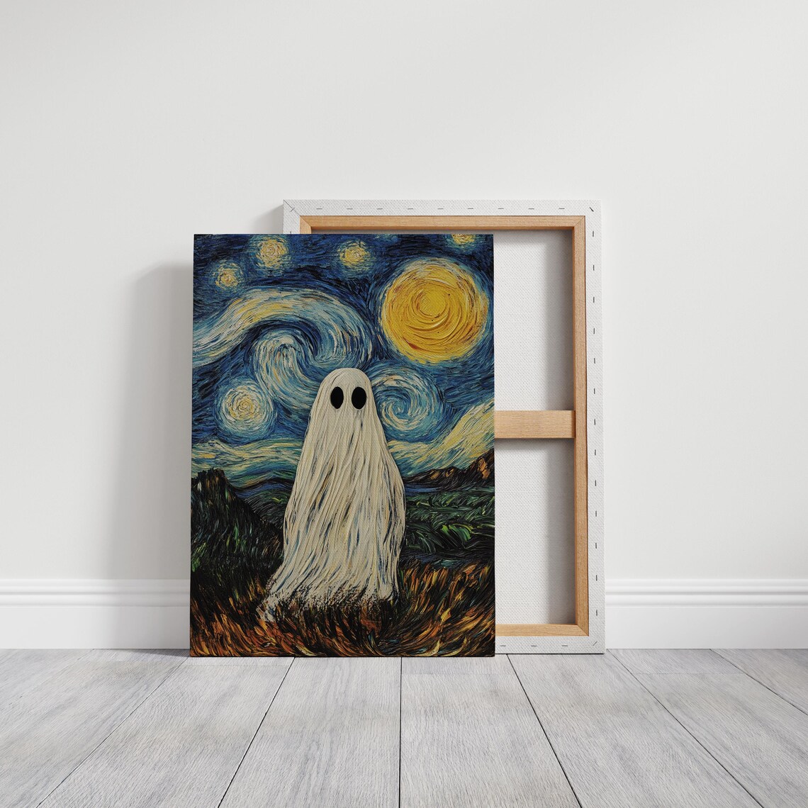 Ghost in Starry Night Sky Van Gogh Inspired Spooky Halloween Wall Poster - Image 2