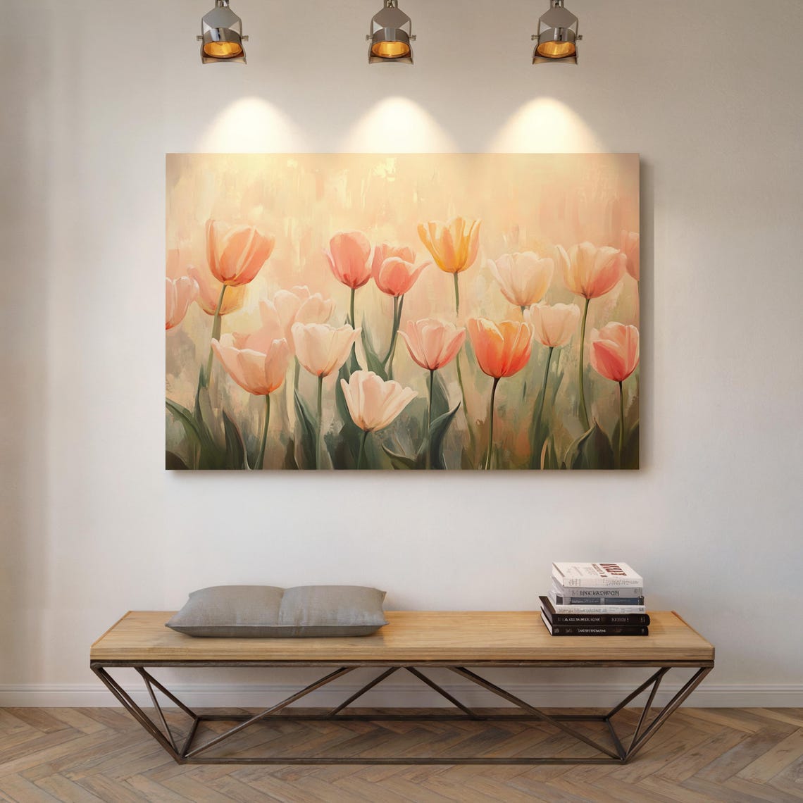 Soft Pastel Tulips Dreamy Spring Floral Meadow Watercolor Wall Art - Image 2