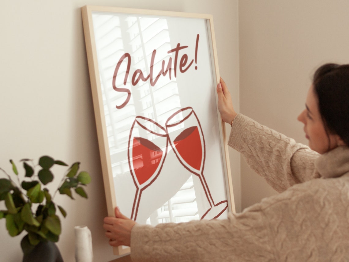 Salute Clinking Wine Glasses Italian Toast Retro Bar Kitchen Poster - Image 4