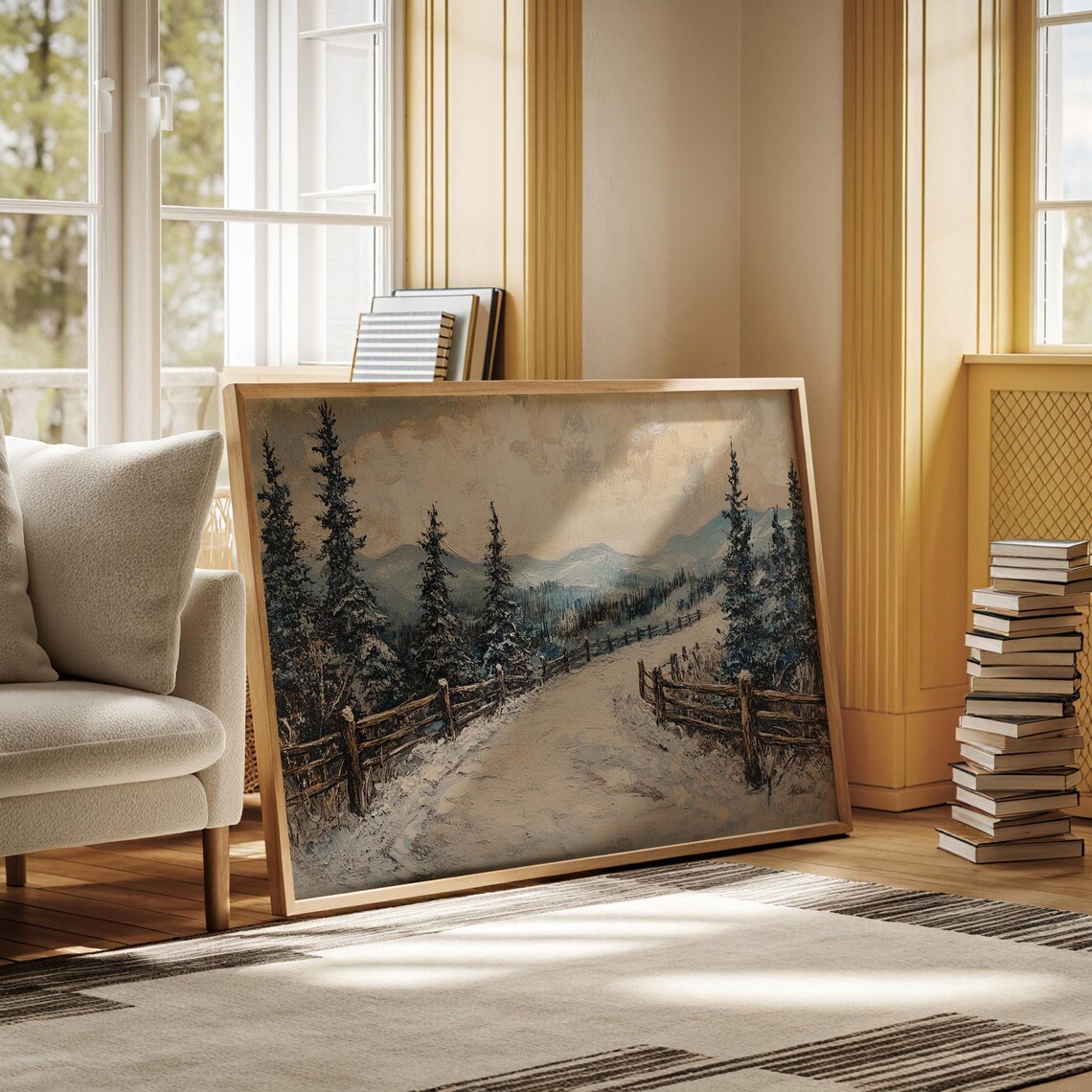 Snowy Mountain Pathway Art Print, Winter Landscape - Image 2