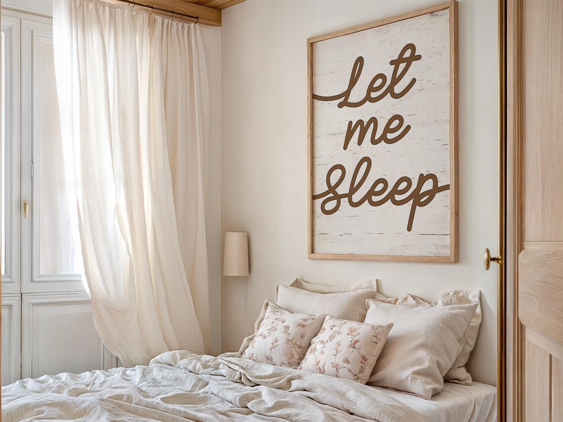 Let Me Sleep Rustic White Wood Brown Script Farmhouse Bedroom Quote Poster - Image 2