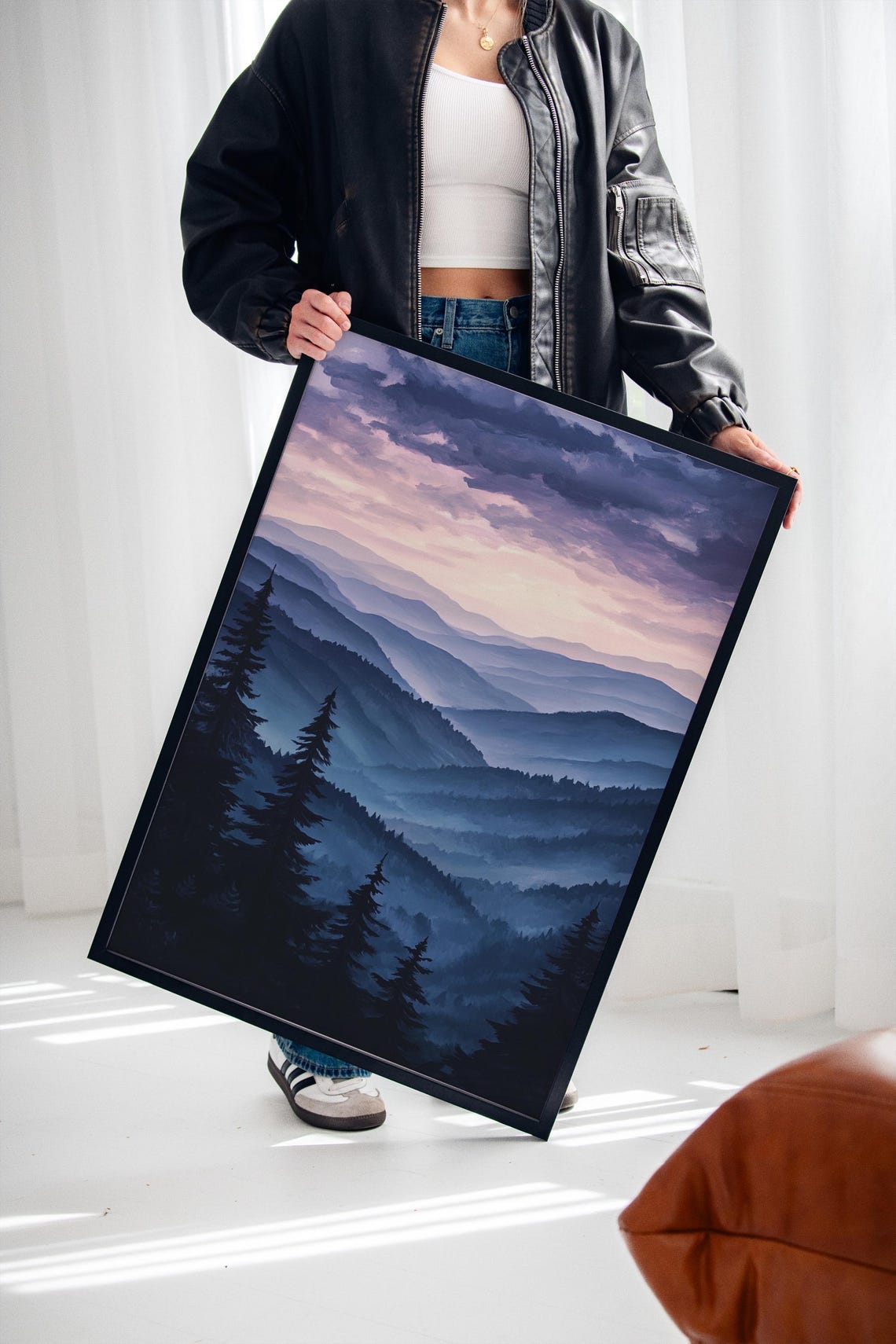 Misty Blue Mountain Print Serene Layered Landscape Tranquil Nature Wall Art Moody Twilight Sky Peaceful Forest Scene - Image 2