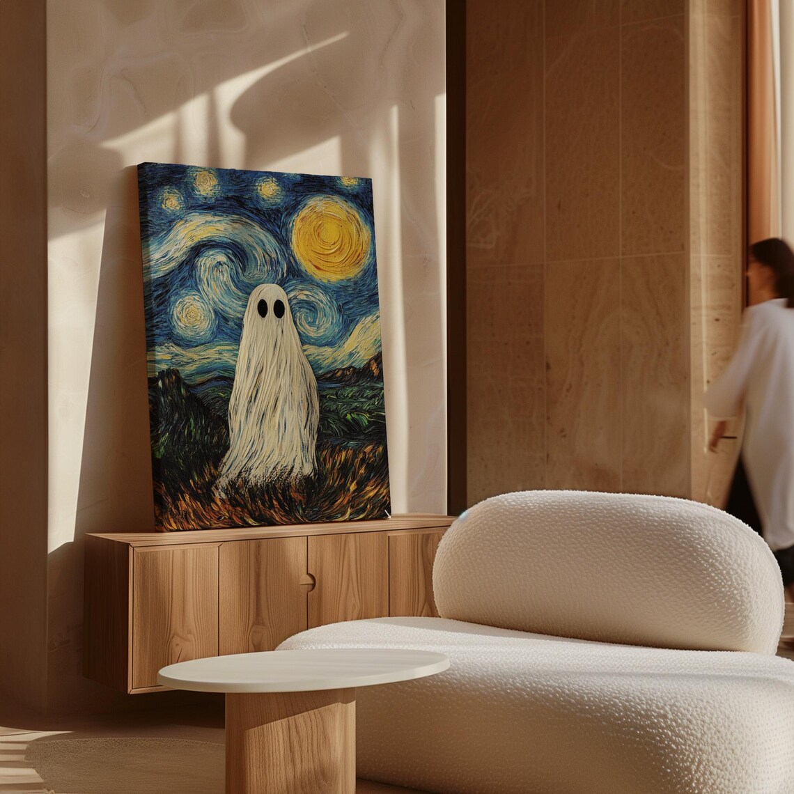 Ghost in Starry Night Sky Van Gogh Inspired Spooky Halloween Wall Poster - Image 3