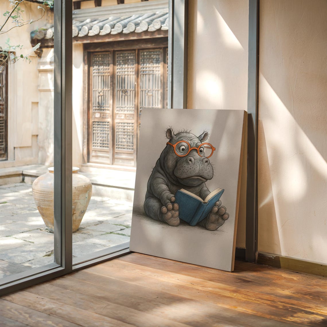 Cute Baby Hippo Reading, Funny Animal Decor - Image 5
