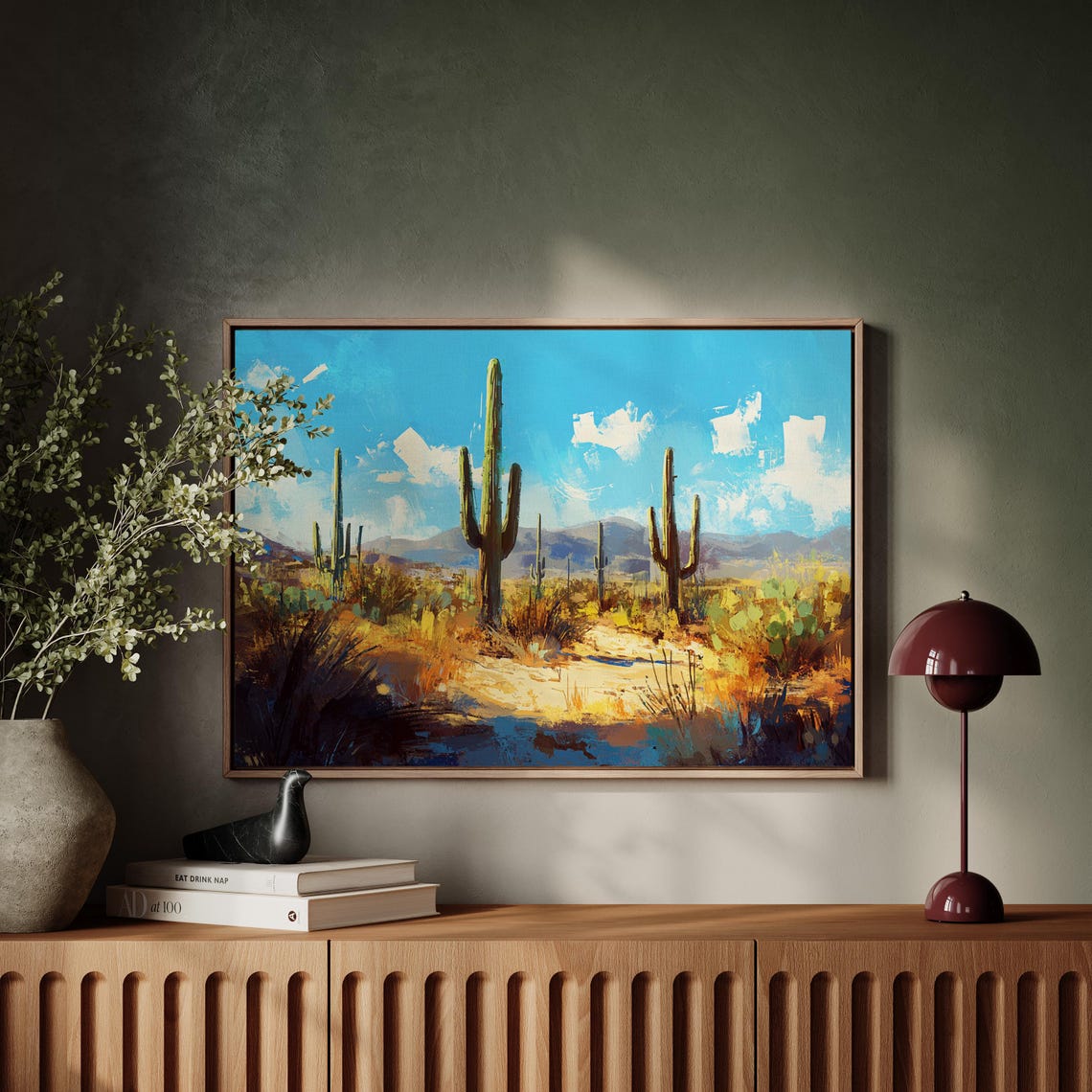 Saguaro Desert Landscape Blue Sky Cacti Southwest Impressionist Poster - Image 2
