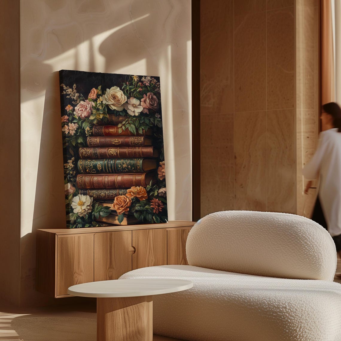 Antique Book Stack With Roses Romantic Floral Library Art Print - Image 2