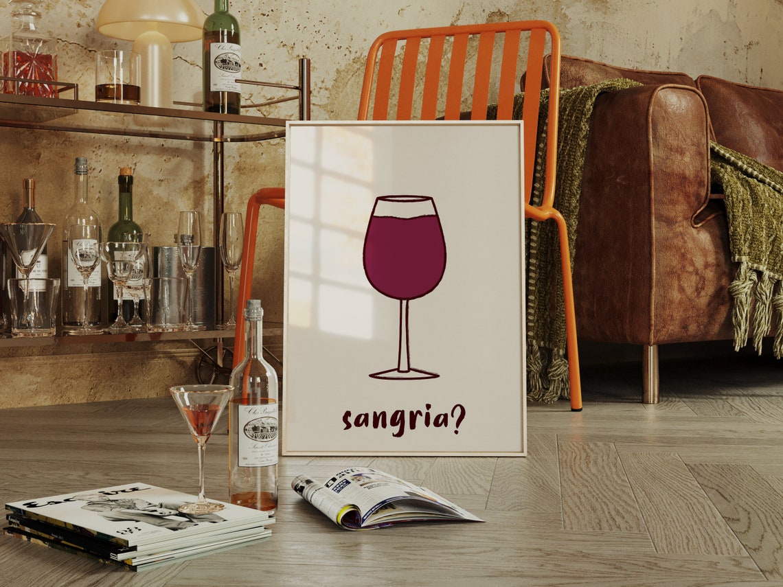 Sangria Red Wine Glass Minimalist Line Art Bar Cart Wall Poster - Image 2