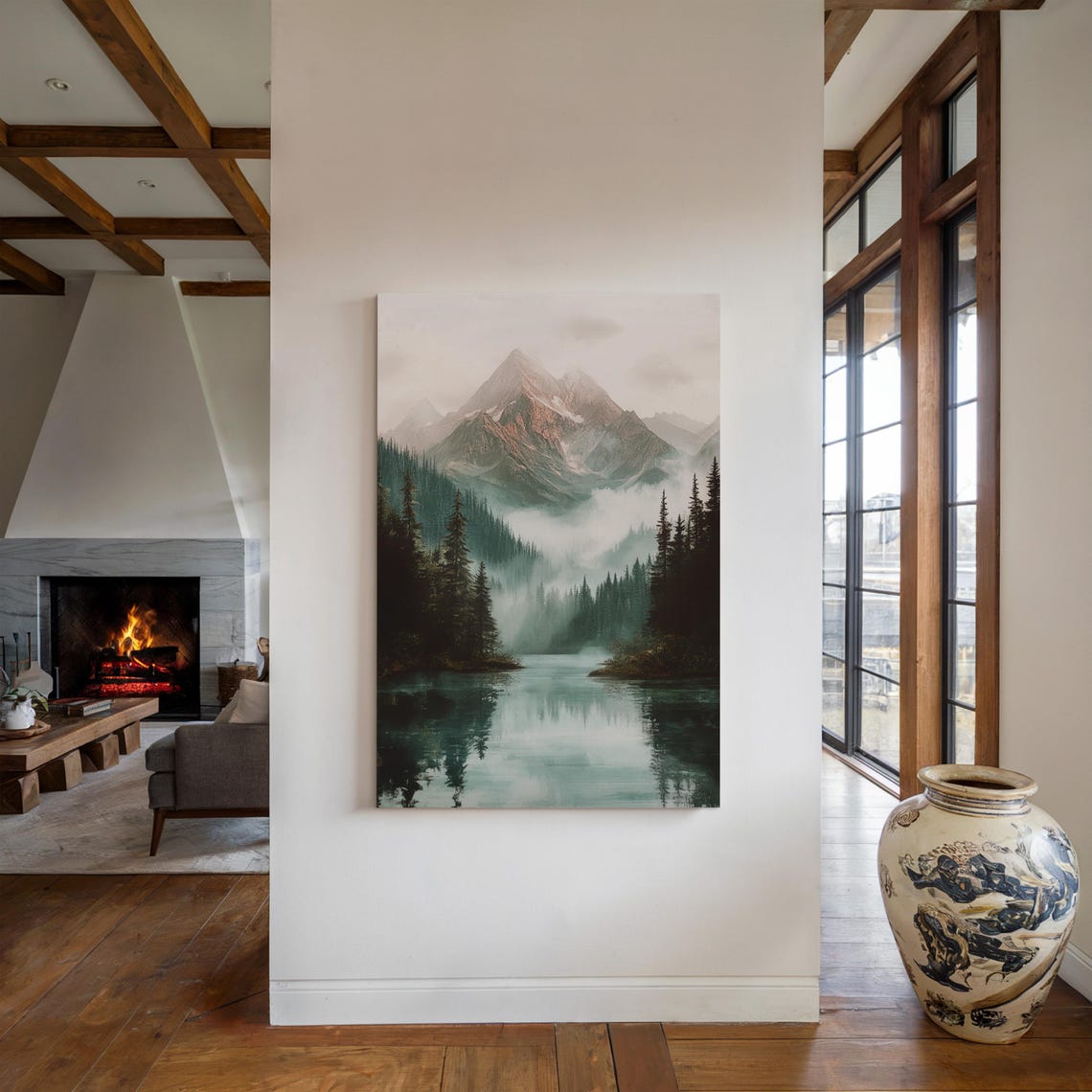 Misty Mountain Lake Print Serene Nature Wall Art Tranquil Forest Reflection Scenic Landscape Home Decor - Image 2