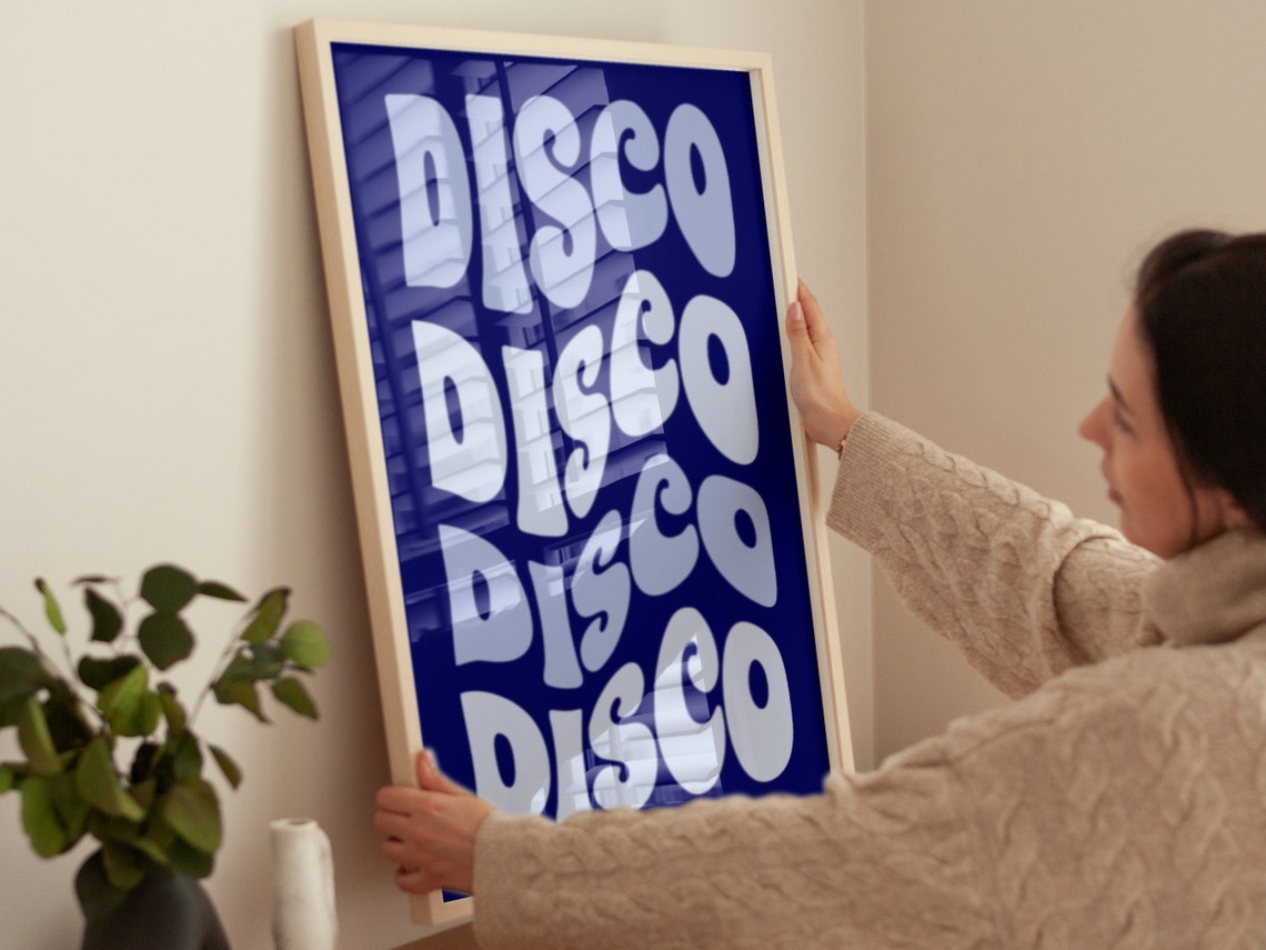 Disco Disco Disco Repeated White Groovy Typography On Navy Art Poster - Image 4