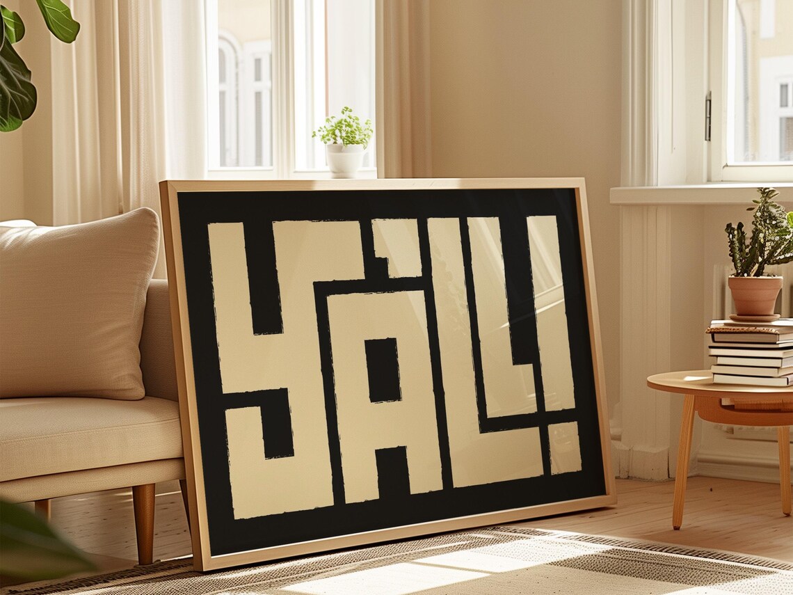 Yall Wall Art Bold Text Poster Southern Style Typography For Home Black And White Modern Rustic Decor
