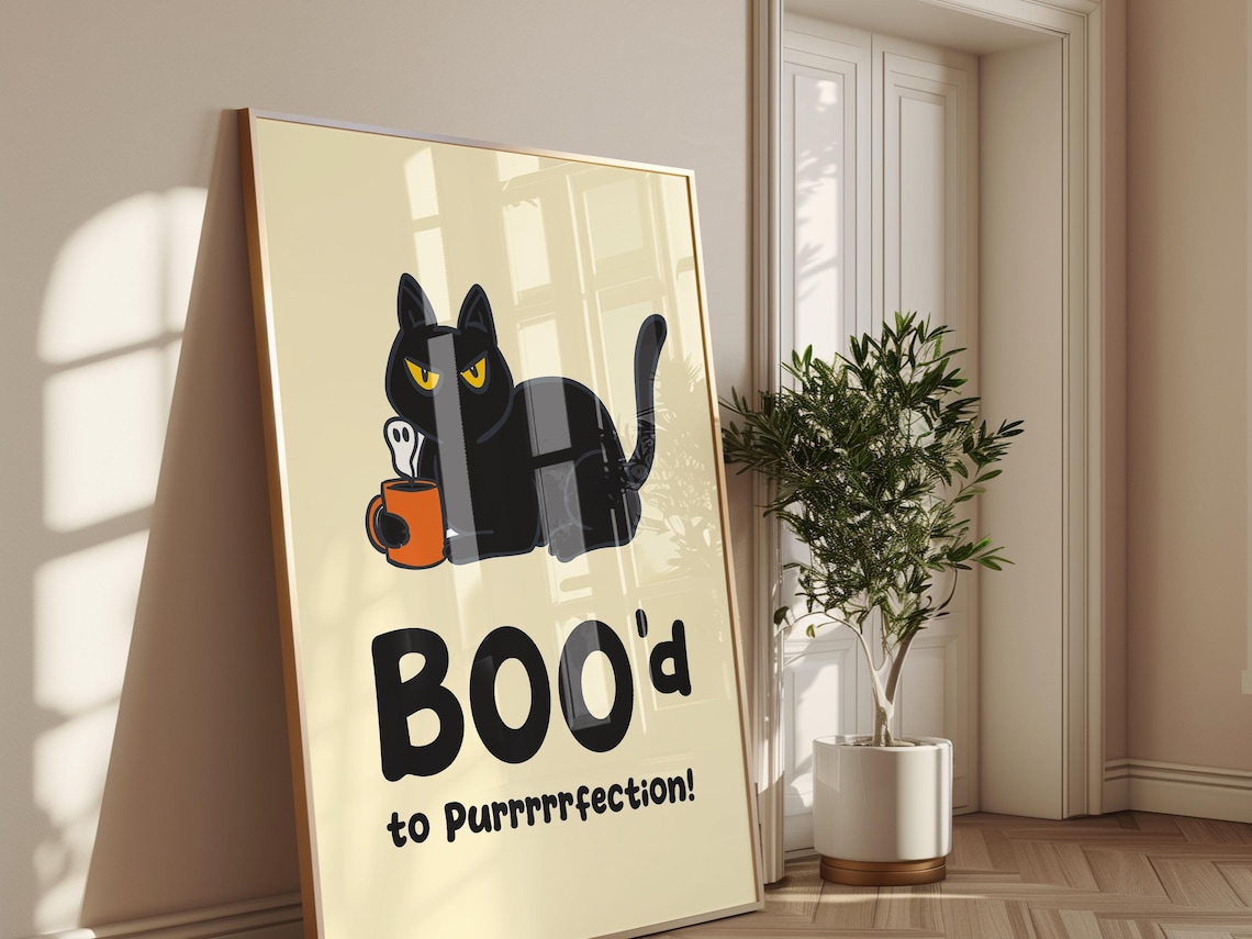 Funny Black Cat Halloween Quote Bood To Purrrrrfection Spooky Cat Poster - Image 2