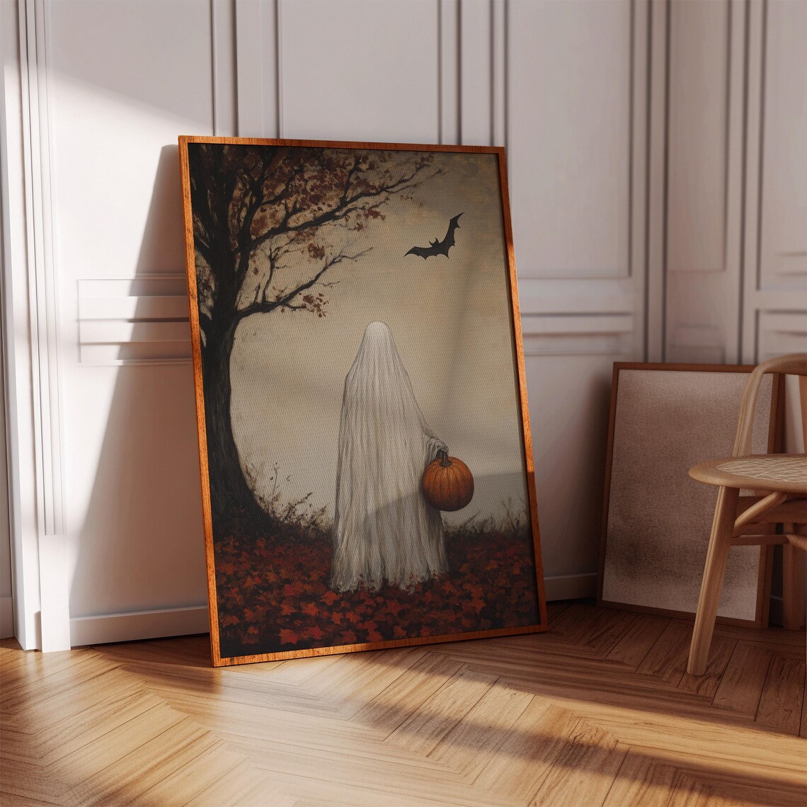 Autumn Ghost Holding Pumpkin, Spooky Halloween Decor - Image 4