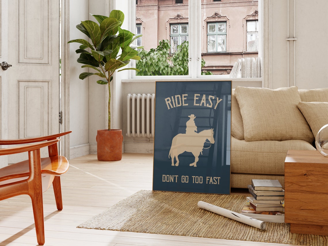Ride Easy Cowboy Horse Silhouette Navy Western Quote Wall Art - Image 4