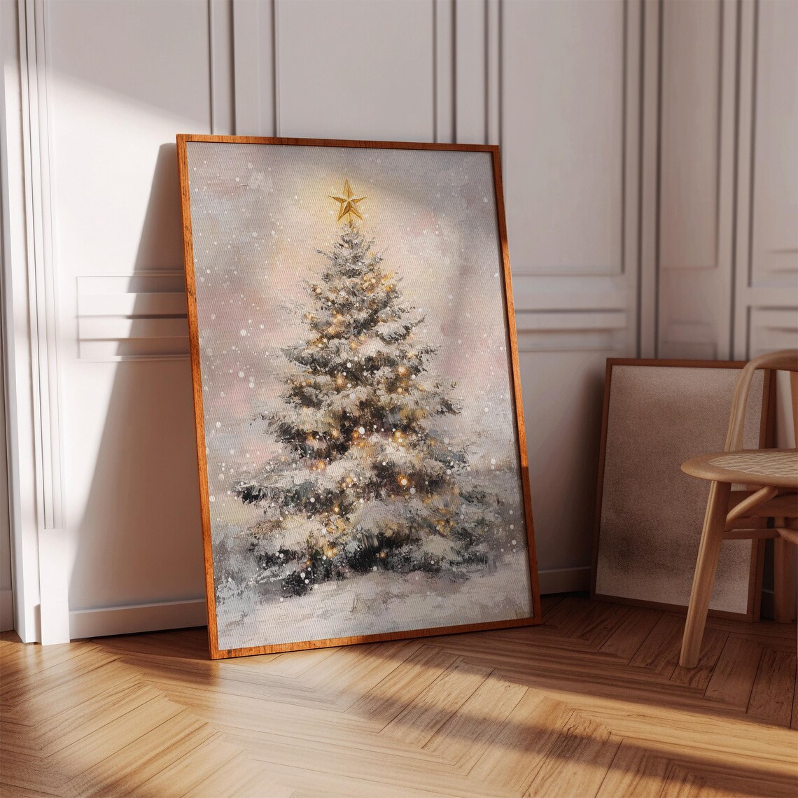 Cozy Snowy Christmas Tree, Festive Winter Art Print